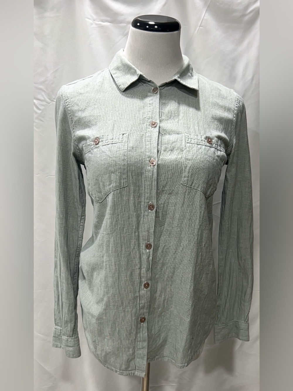 Horny Toad Womens XS Gray Stripe Mixologist Long Sleeve Button Down Shirt Casual